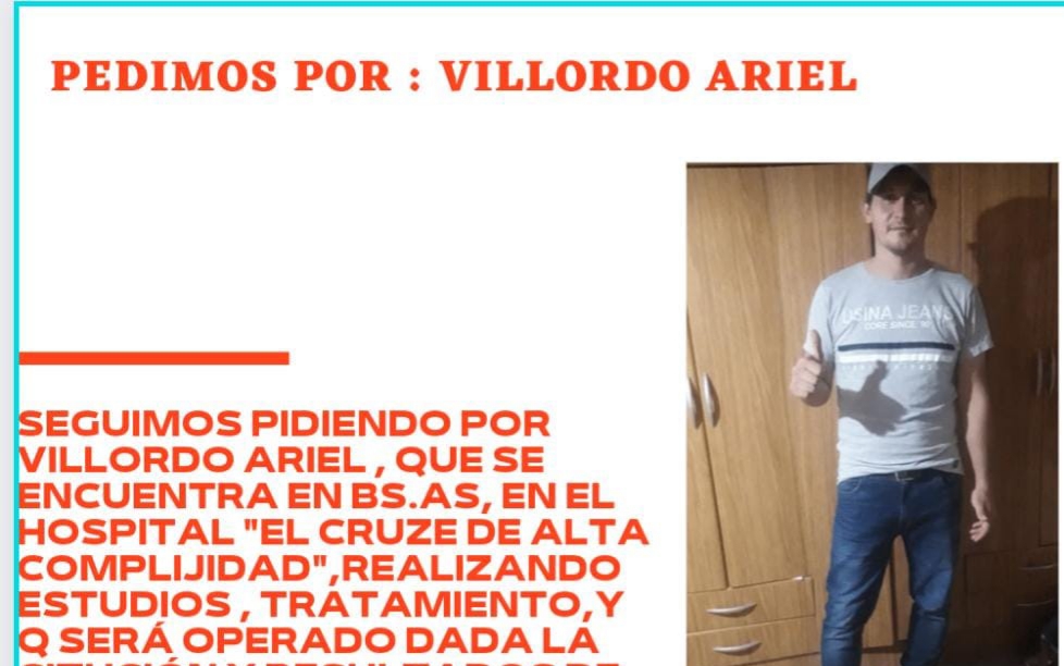 Colaboremos con Ariel Villordo internado en Buenos Aires 