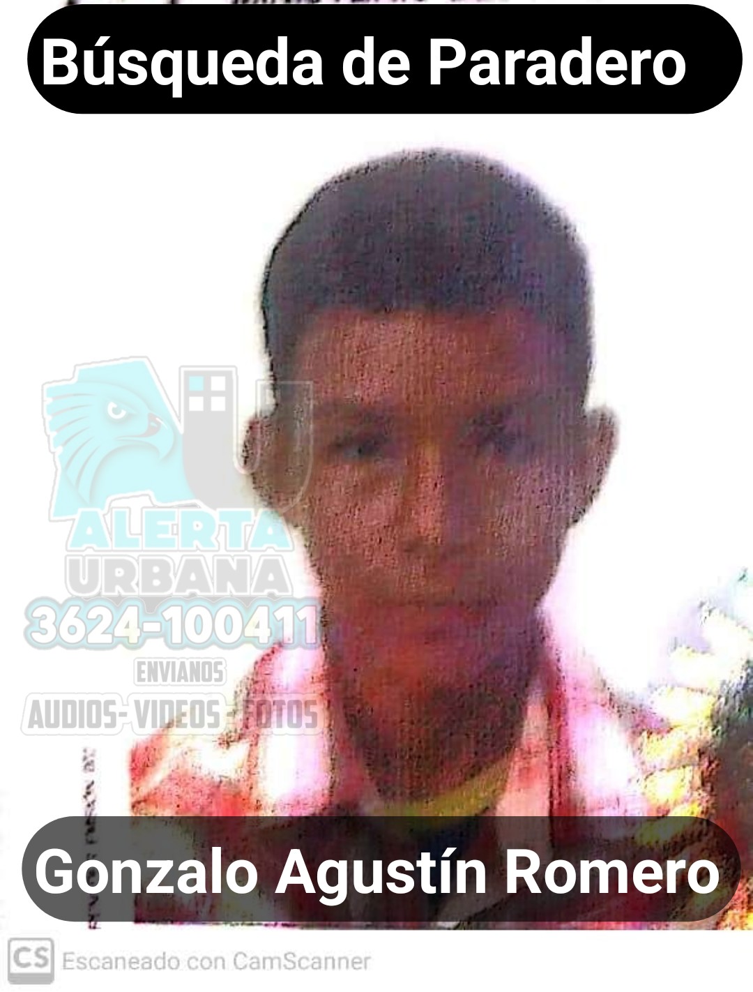Sáenz Peña: se solicita dar con el paradero de Gonzalo Agustín Romero de 16 años