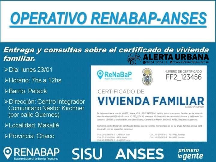 Atención vecinos del B° CIC de Makallé: este lunes se realizará la entrega de los certificados de vivienda familiar