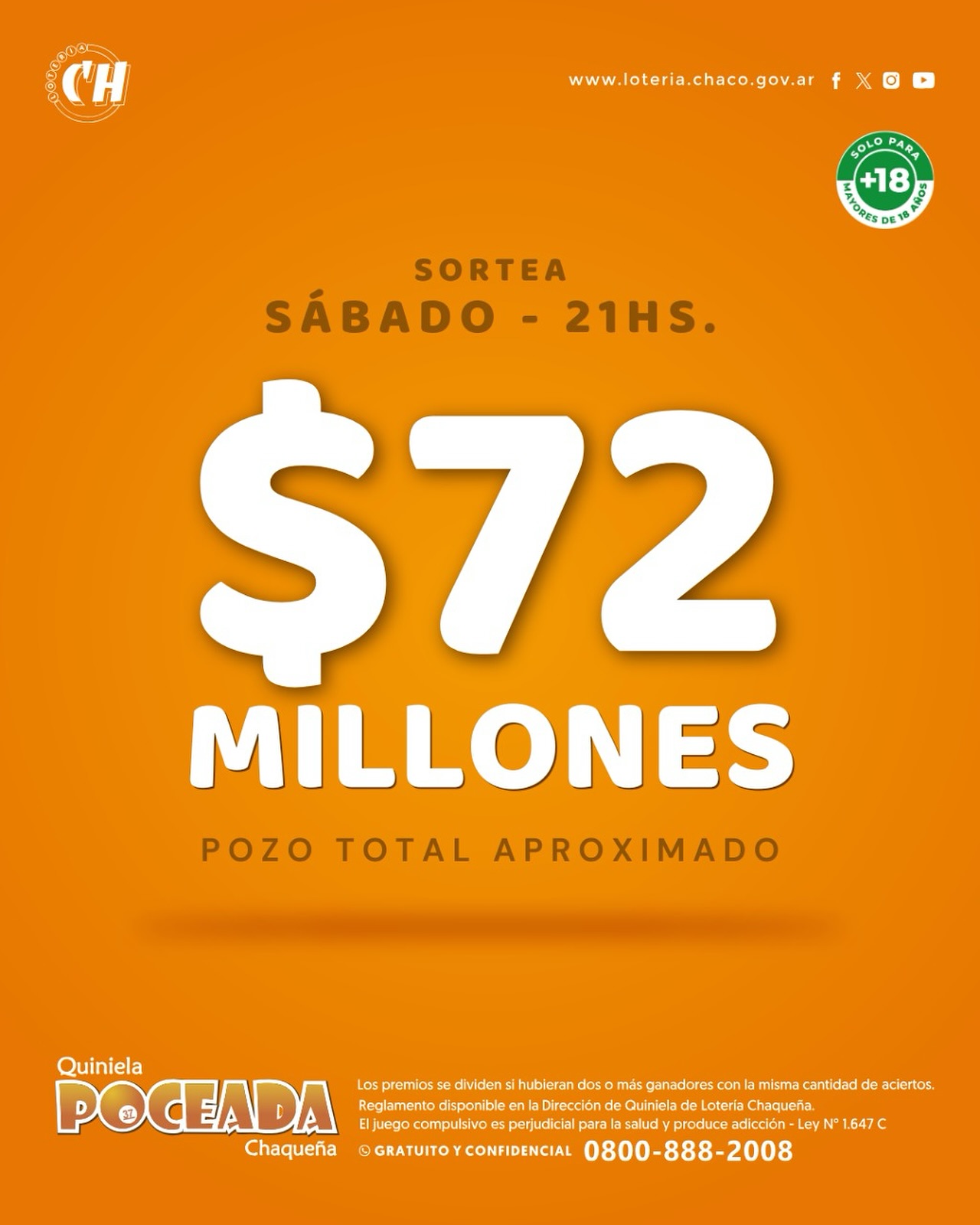 La Poceada pone en juego 72 millones de pesos este sábado