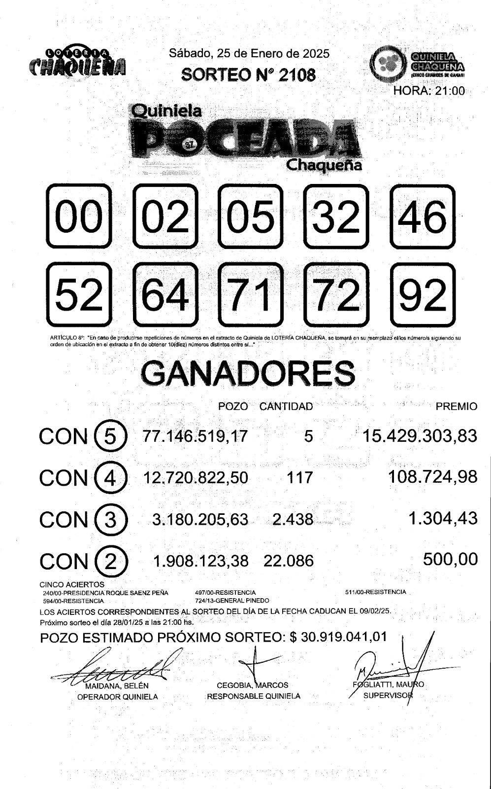 Cinco ganadores en el sorteo de La Poceada del sábado   