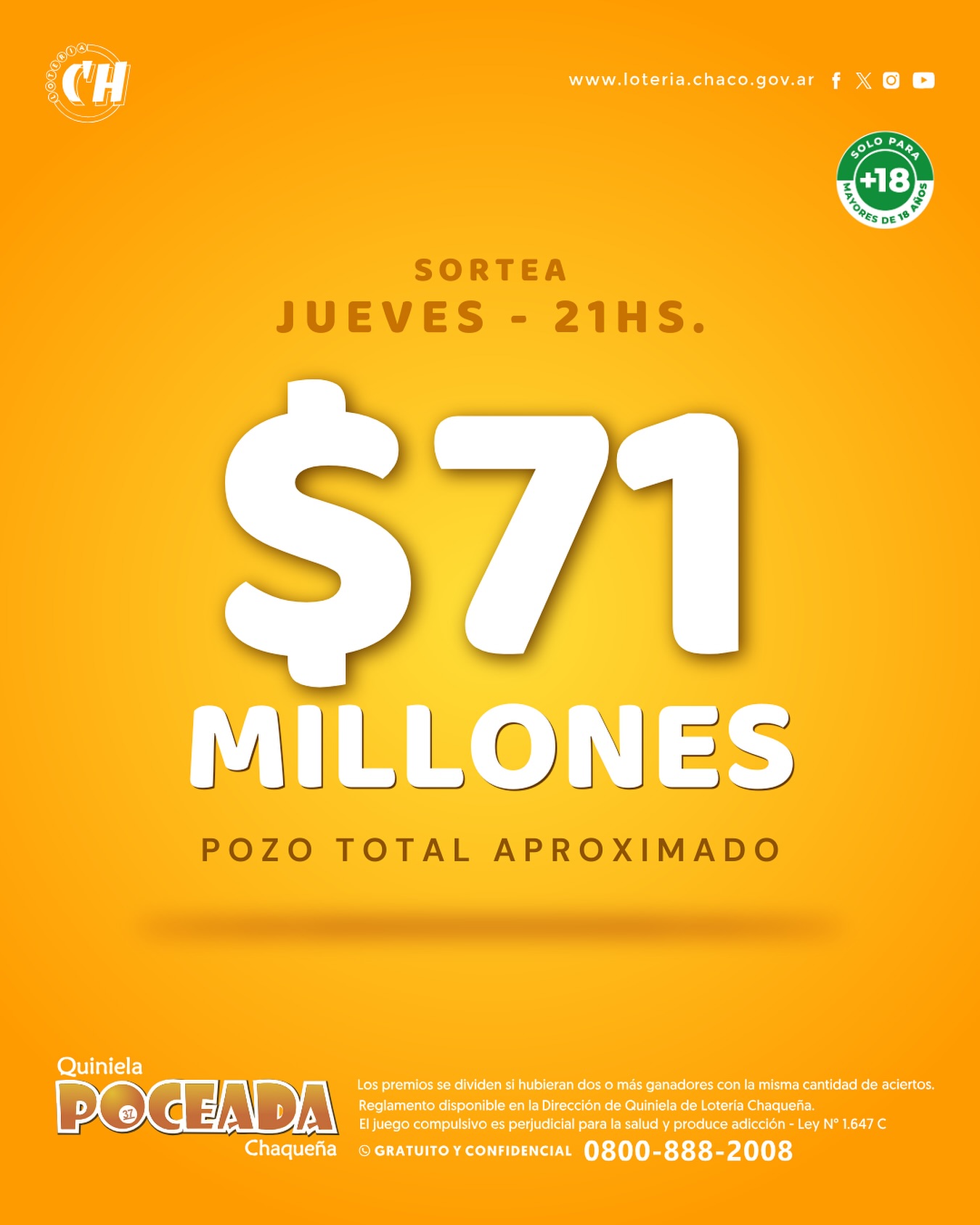 $ 71 millones sortea la Poceada este jueves