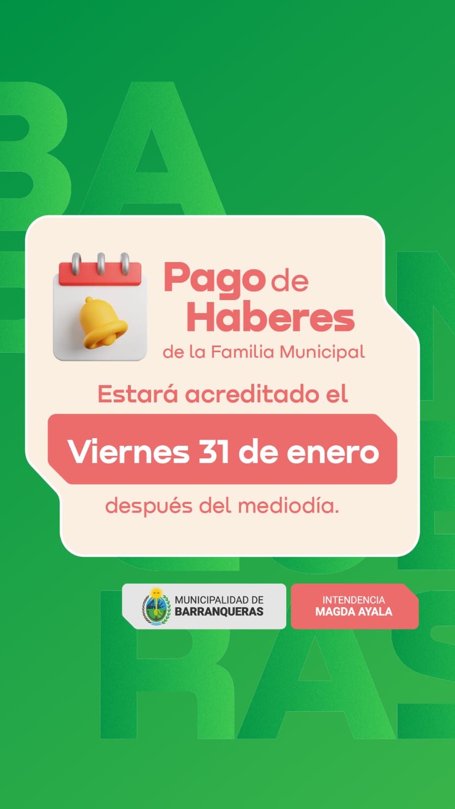 Barranqueras paga haberes este viernes