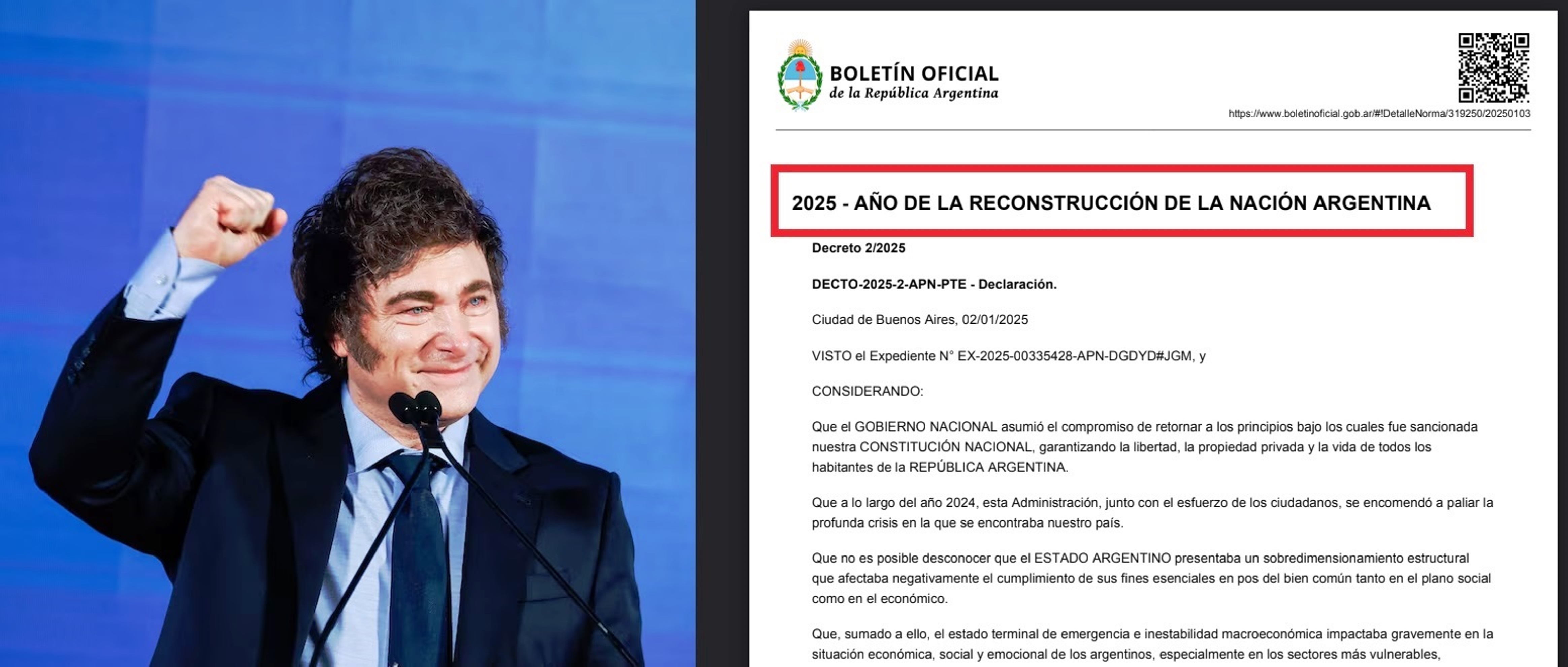 El Gobierno de Milei declaró a 2025 como el “Año de la Reconstrucción de la Nación Argentina”
