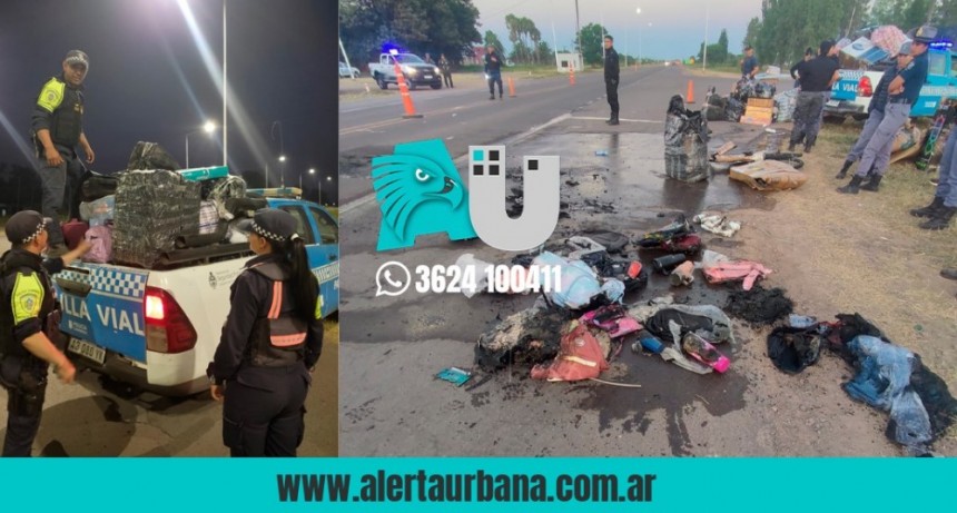  Plaza: para evitar el secuestro, revendedores cortaron la ruta y quemaron la ropa trucha
