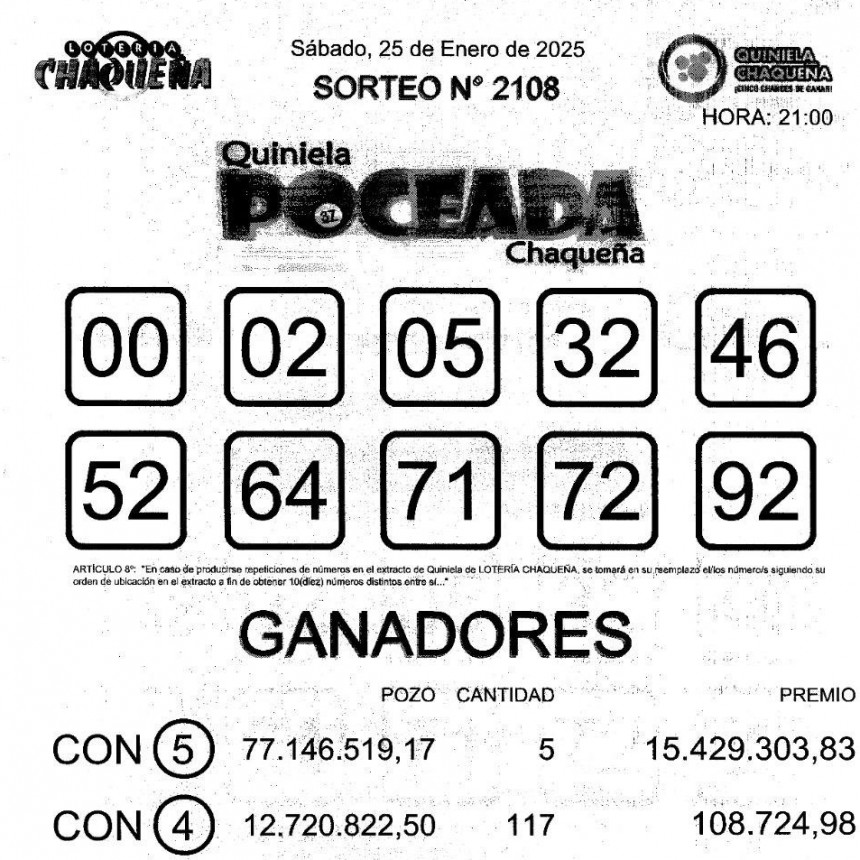 Cinco ganadores en el sorteo de La Poceada del sábado   