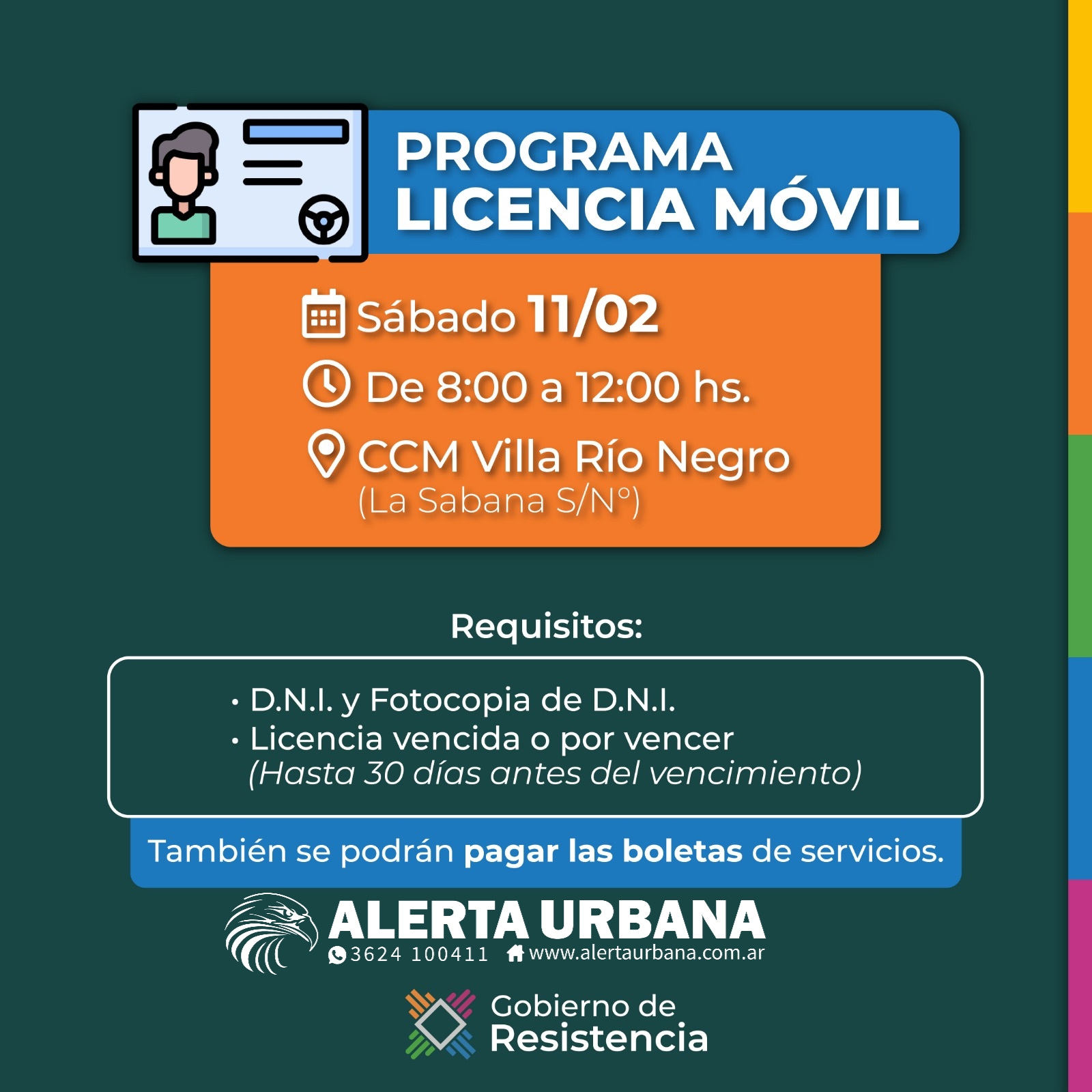 Licencia móvil atenderá este sábado en el CCM Villa Río Negro