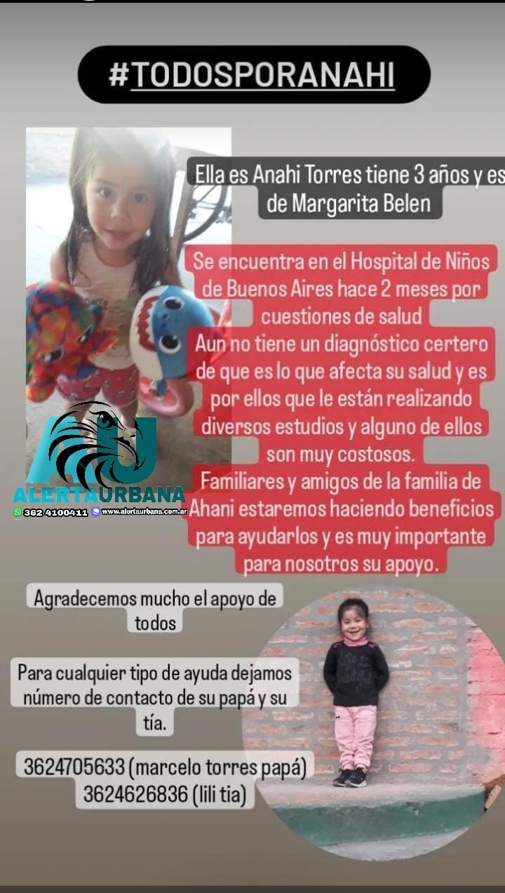 ¡Todos por Anahí!: tiene 3 añitos, es de Margarita Belén y necesita tu ayuda 