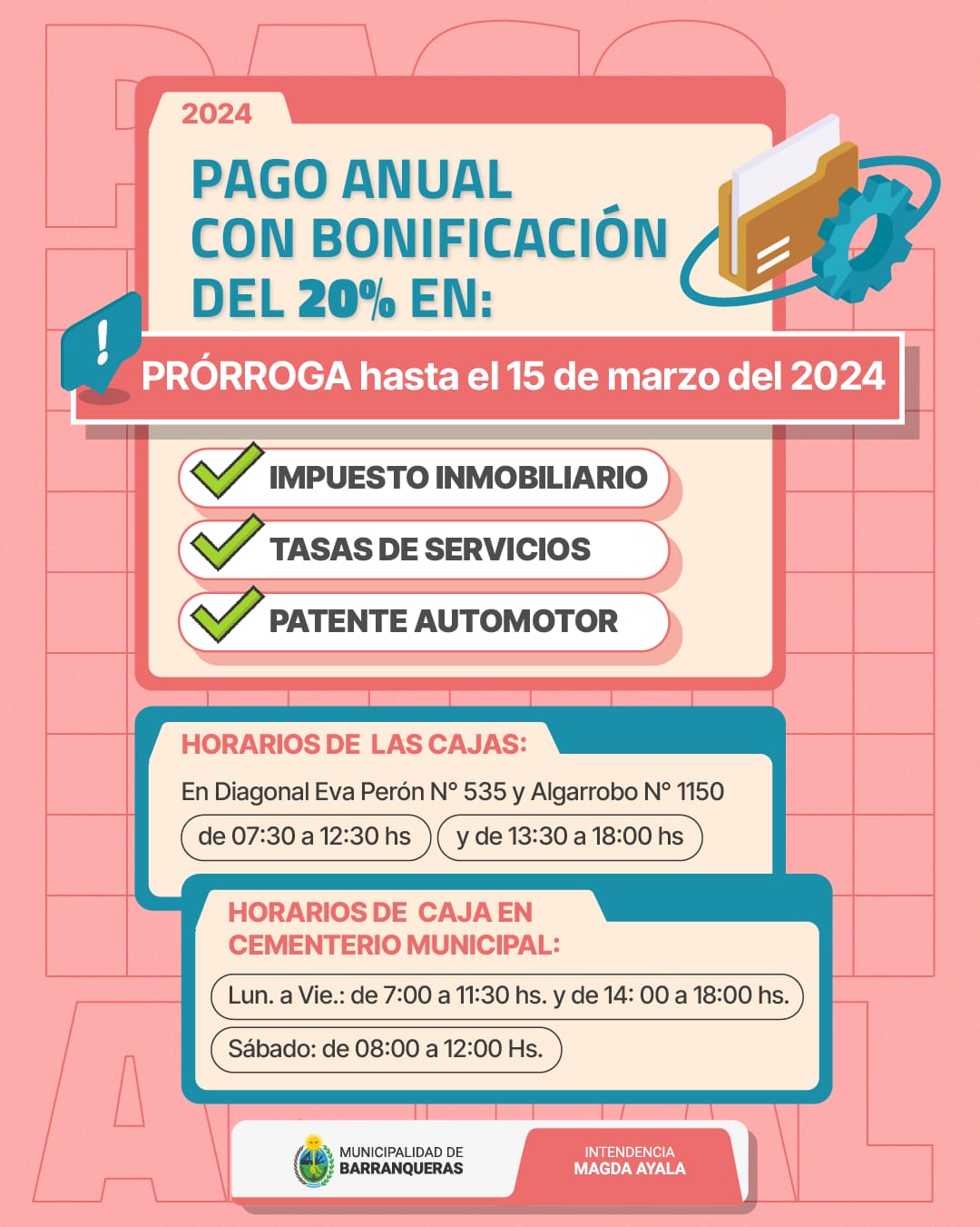 El municipio de Barranqueras extiende el plazo de pago de impuestos y  tasas de servicios hasta el 15 de marzo