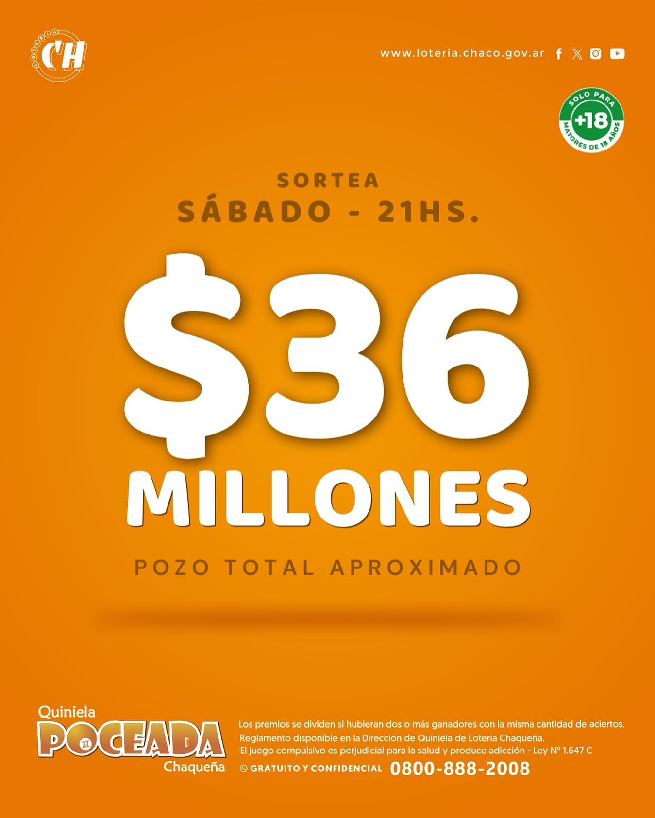 $ 36 millones para este sábado en la Poceada