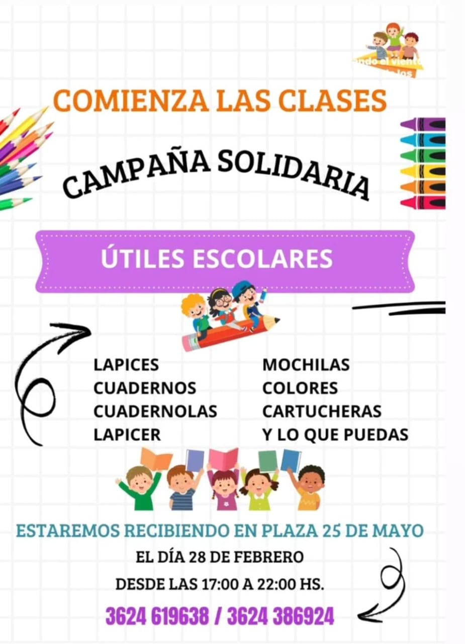 Campaña solidaria para la vuelta a clases: convocan a donar útiles escolares en la plaza 25 de Mayo