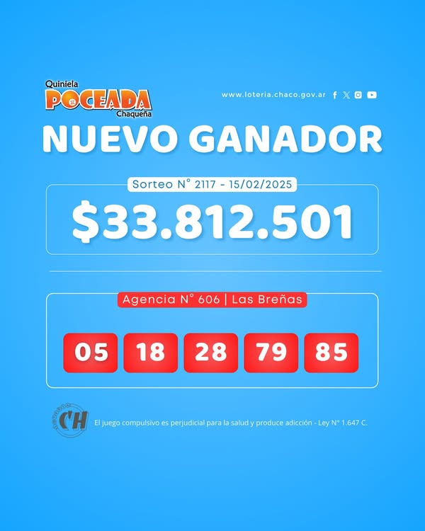 La Poceada salió en Las Breñas: $ 33 millones para el ganador