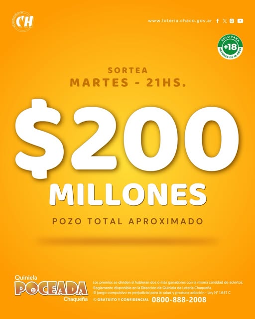 La Poceada de Lotería Chaqueña pone en juego 200 millones de pesos este martes
