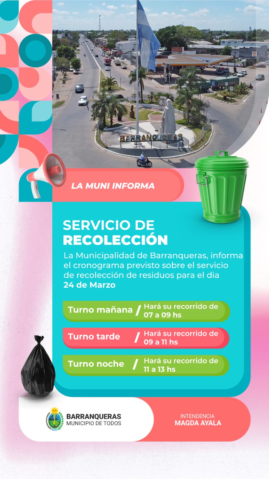Barranqueras informa cómo será la recolección de residuos este finde XL