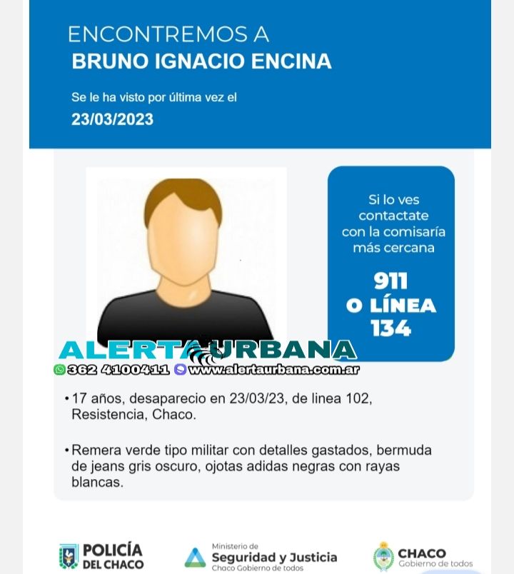 Se busca dar con el paradero de Bruno Ignacio Encina de 17 años