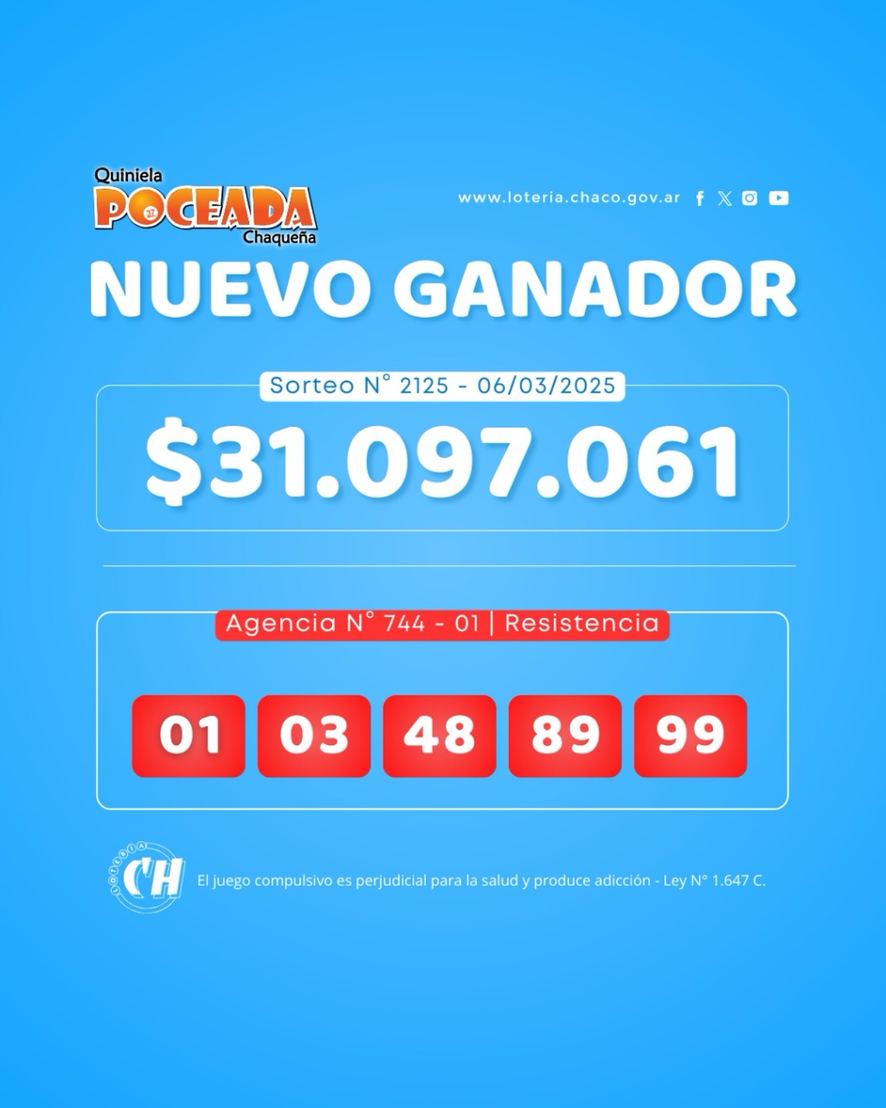 Un solo dueño para los 31 millones de pesos de la Poceada de este jueves