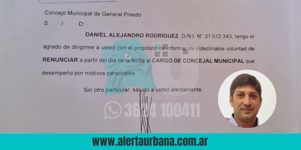 Daniel Alejandro Rodríguez renunció a su cargo de concejal de General Pinedo