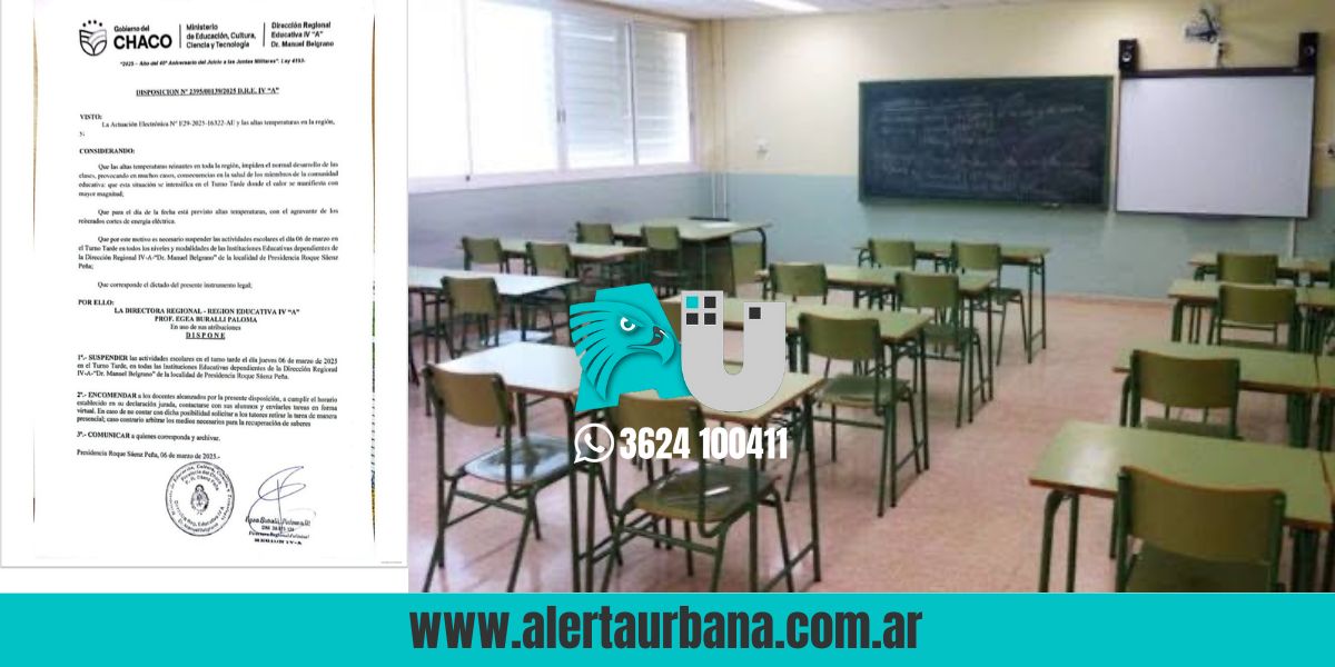 Por el calor y la falta de luz, no hay clases en Sáenz Peña