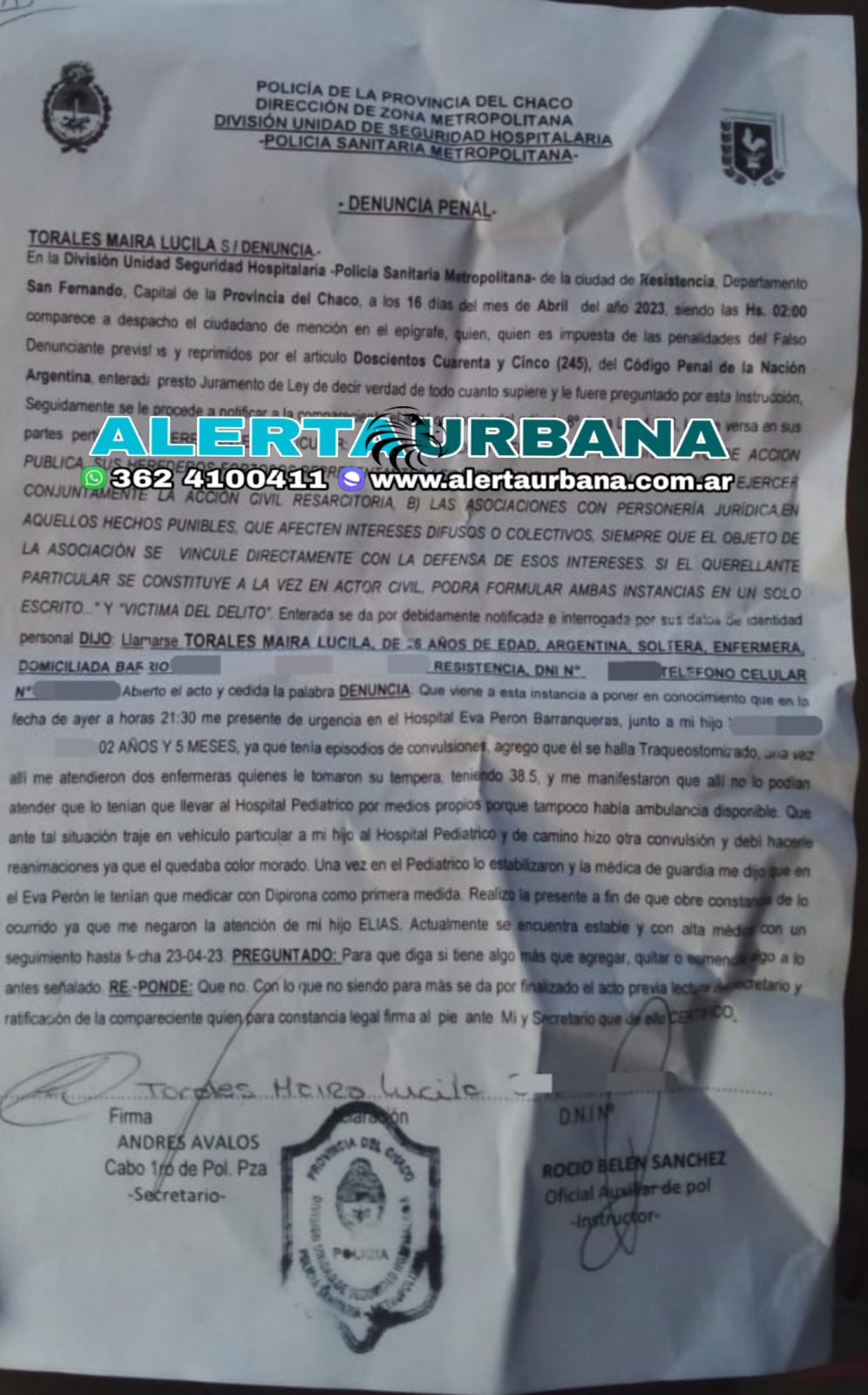Barranqueras: Denuncian a profesionales del Hospital Eva Perón