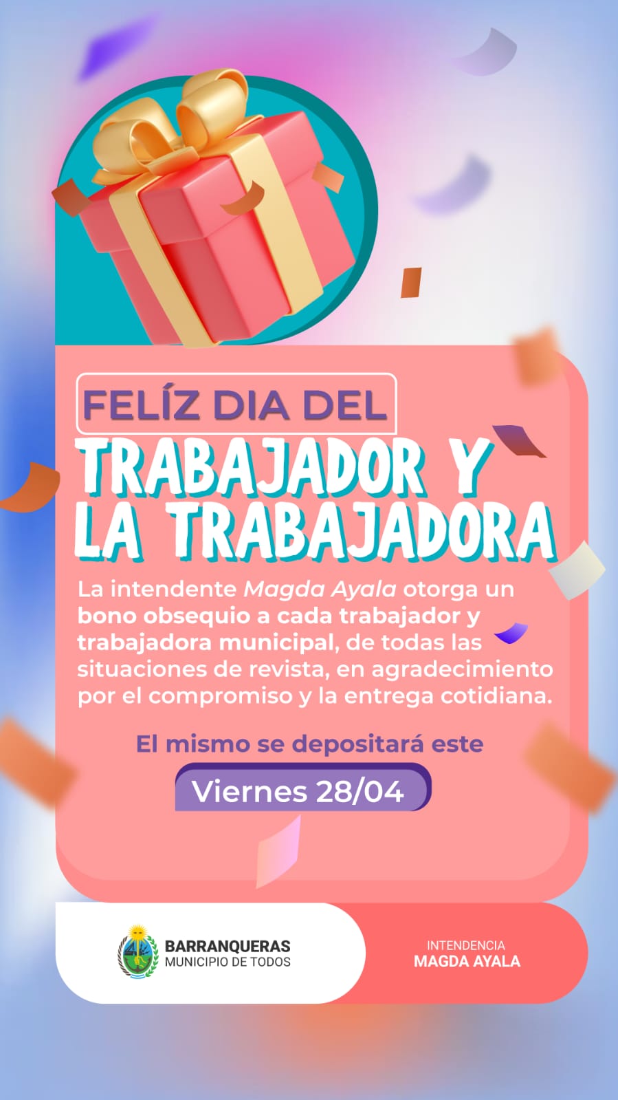 Barranqueras: Habrá un bono especial para empleados municipales por el Día del Trabajador; el mismo se depositará hoy viernes 28 
