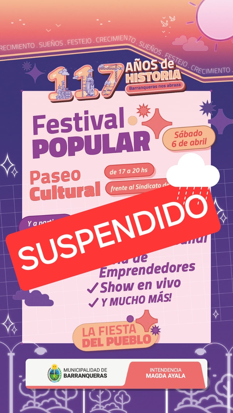Por mal tiempo, se suspende el Festival Popular en Barranqueras