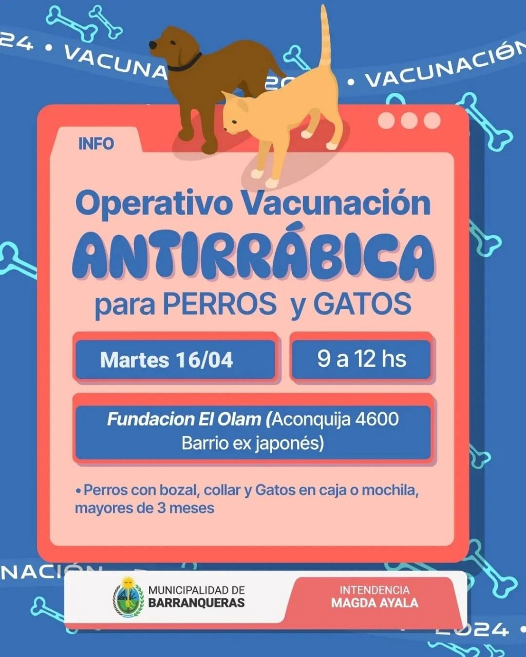 Barranqueras informa sobre el operativo de vacunación antirrábica para este martes