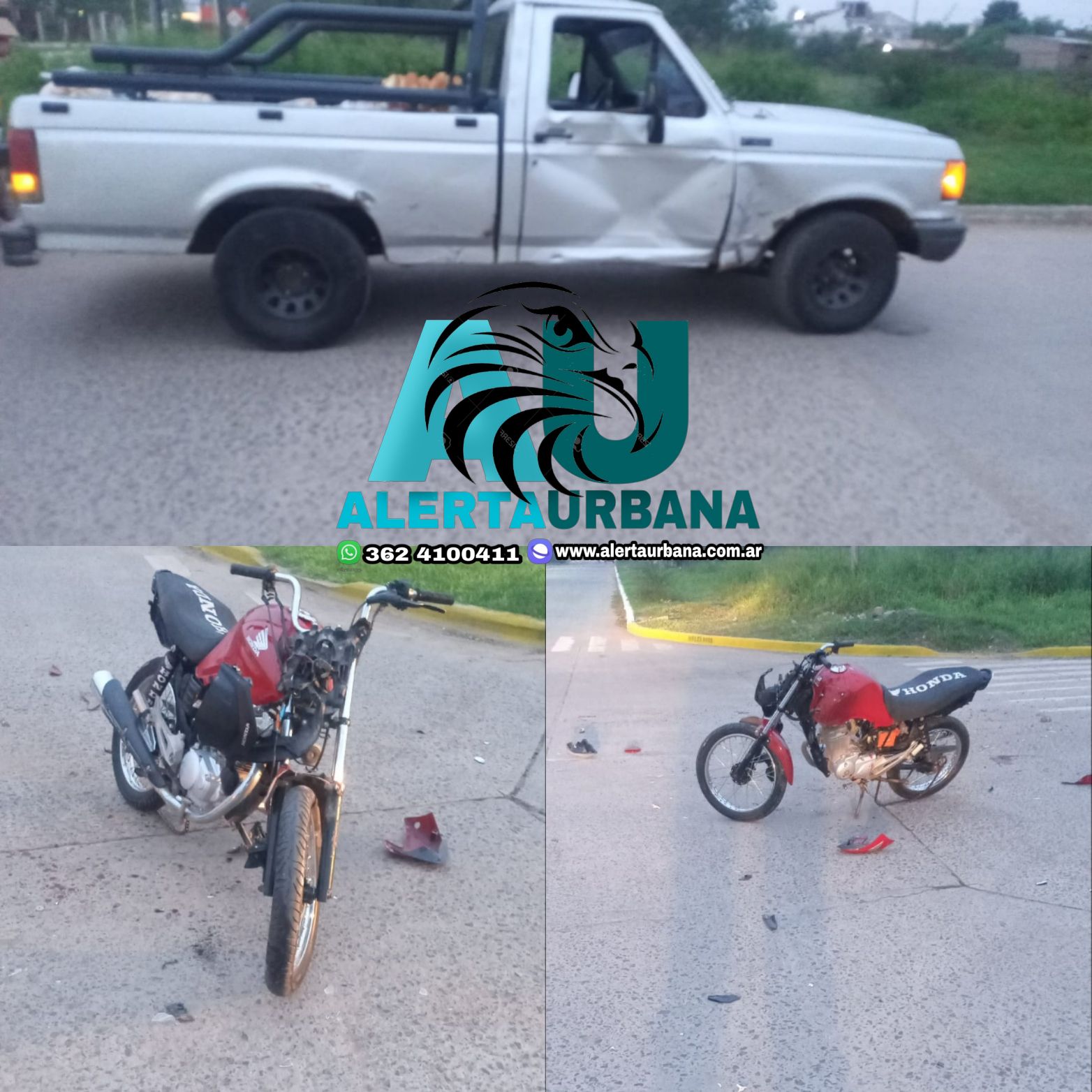 Villa Ángela: joven motociclista resultó con traumatismos tras colisionar con una camioneta