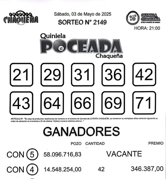 La Poceada acumula un premio de $114 millones para el martes