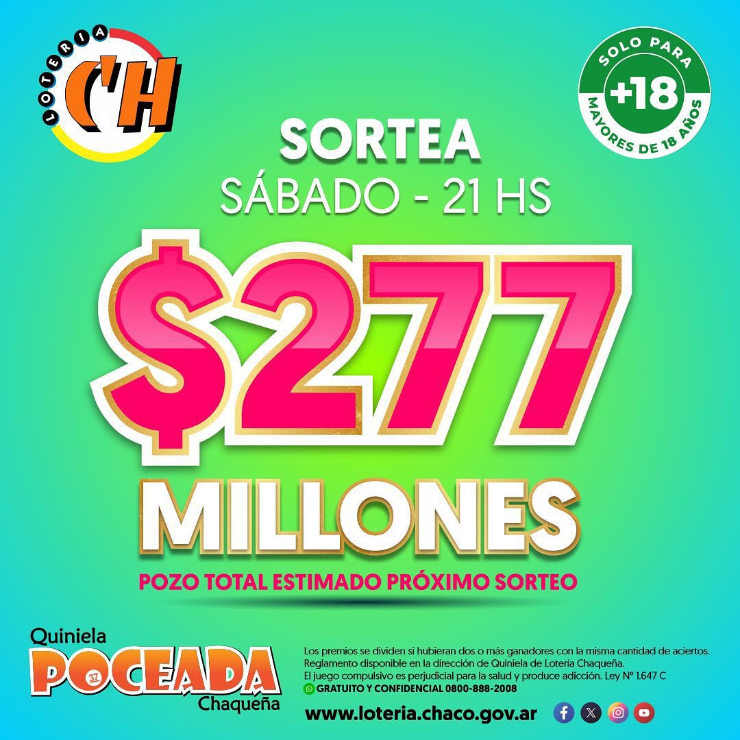 A probar suerte: la Poceada sortea este sábado $ 277 millones