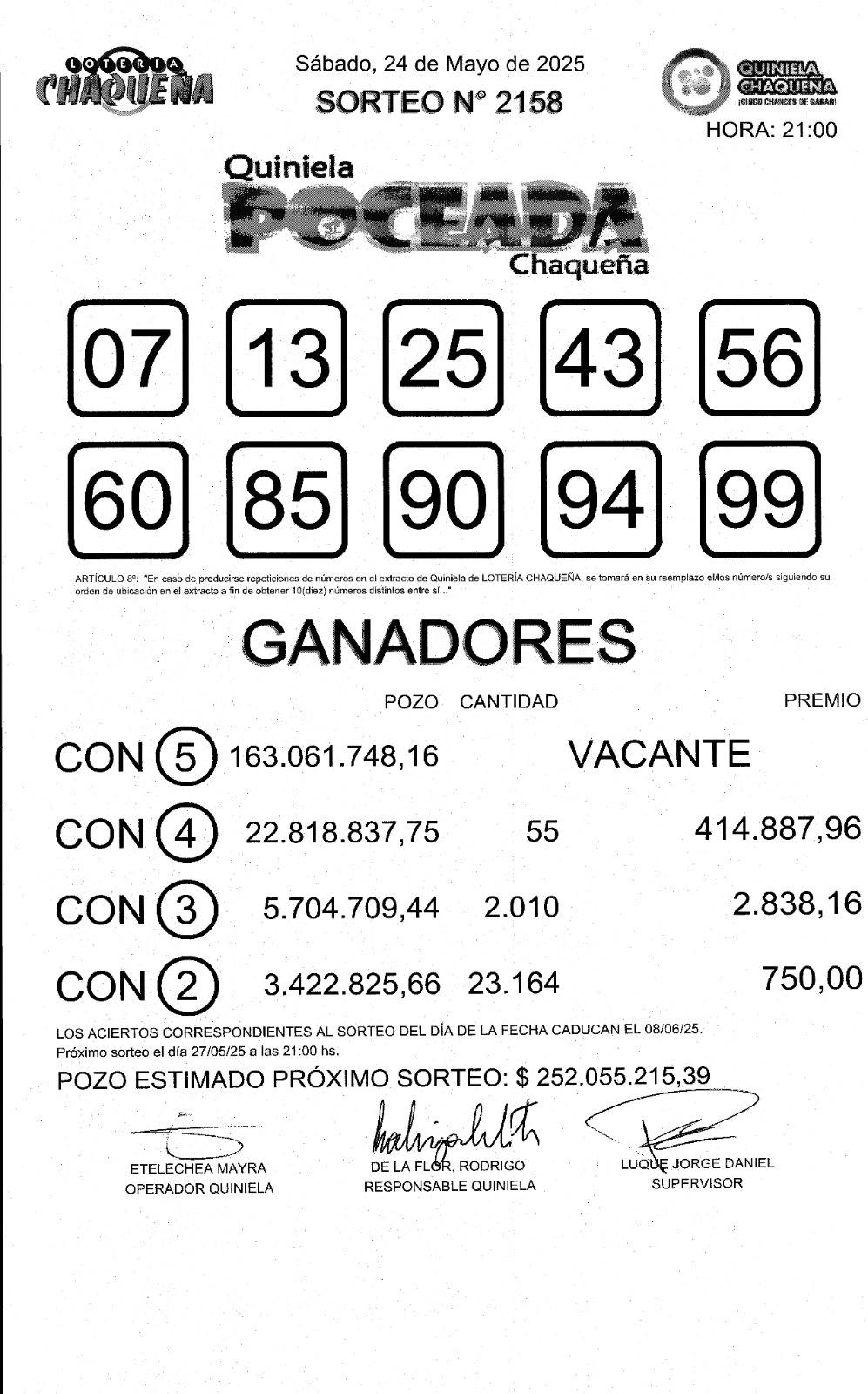 Otra vez sin dueño en la Poceada: $ 252 millones para el martes