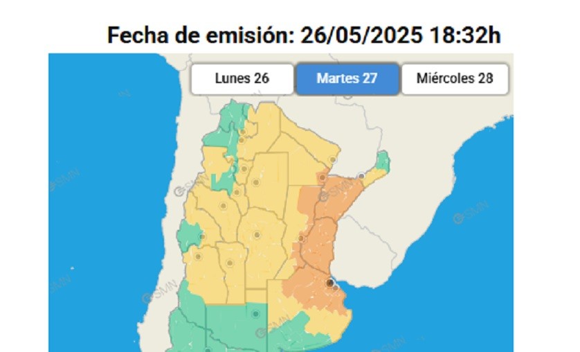 Rigen alertas amarillo y naranja por lluvias en el Chaco para este martes