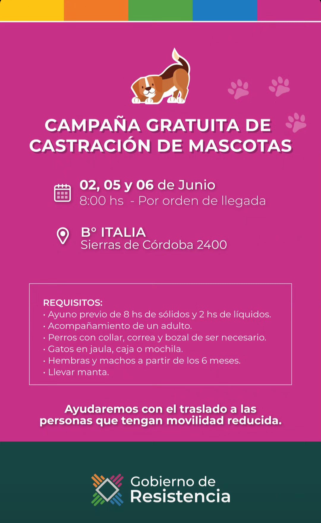 El programa de castración gratuita de mascotas estará en el B° Italia-Resistencia