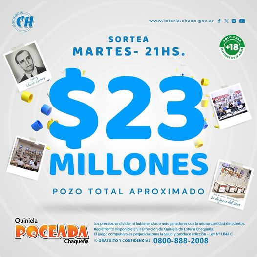 Sorteo de martes: La Poceada chaqueña pone hoy 23 millones de pesos en juego