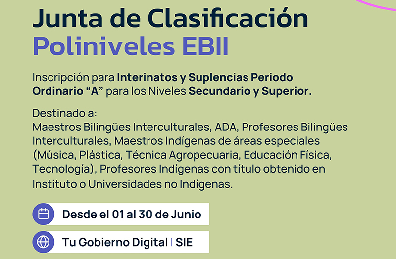 Abren inscripciones para interinatos y suplencias docentes en niveles Secundario y Superior para Pueblos Originarios 