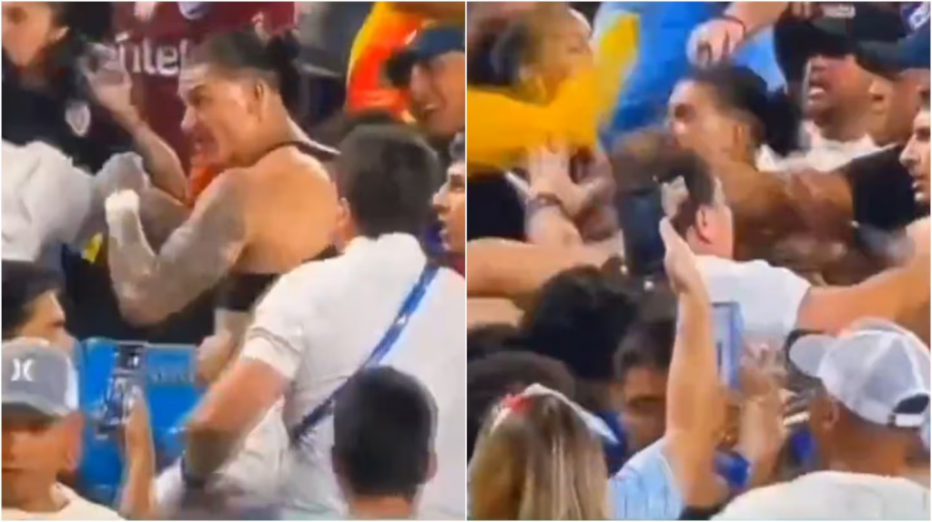 Una brutal trompada le pegó un hincha colombiano a Darwin Núñez tras la semifinal de la Copa América