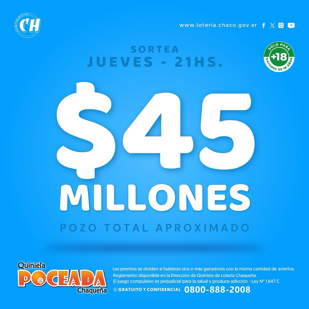 La Poceada pone en juego 45 millones de pesos este jueves 25