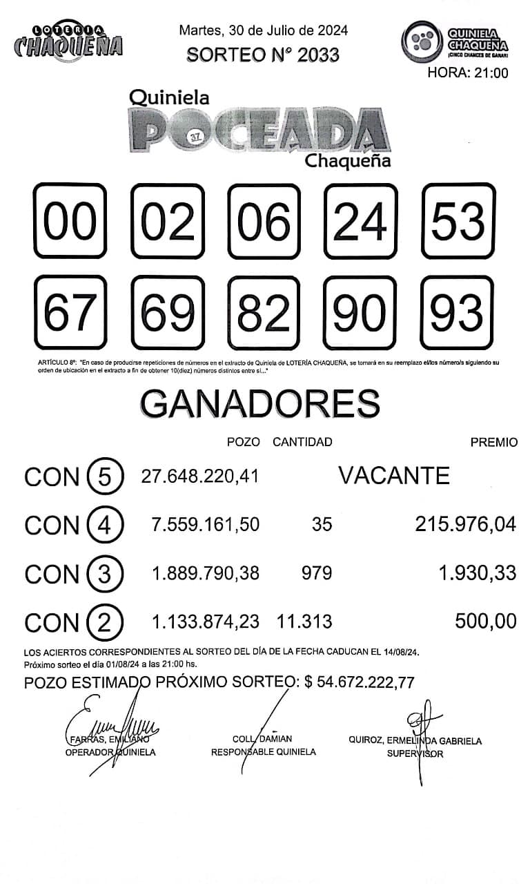 La Poceada de martes quedó vacante: $ 54 millones para el jueves