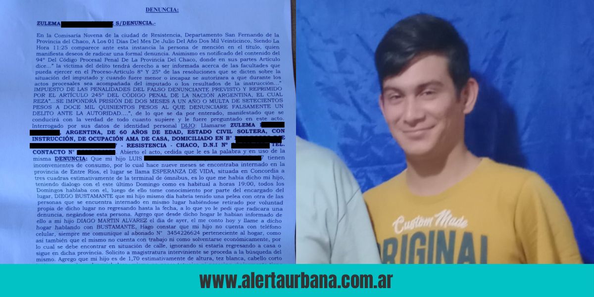Angustia de madre chaqueña que denunció la desaparición de su hijo internado en Entre Ríos