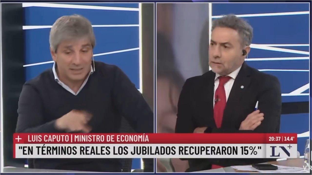 Caputo aseguró que los jubilados con aportes ganan en promedio $900.000 y defendió el ajuste