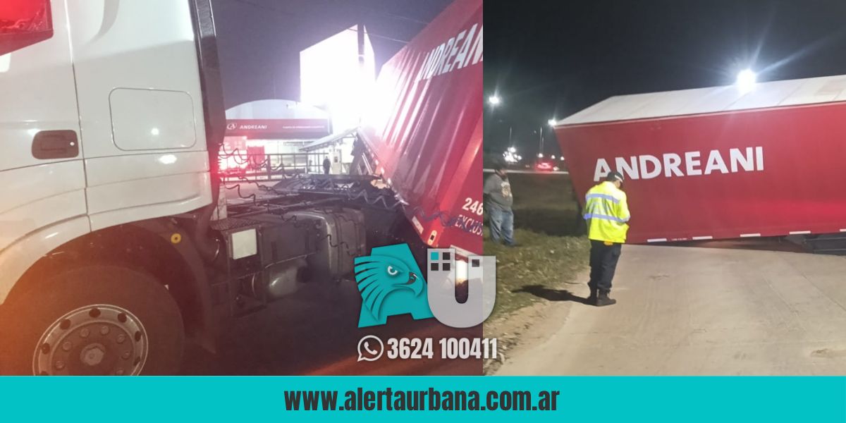 Se desprendió el acoplado de un camión y quedó atravesado en la colectora de la 16 