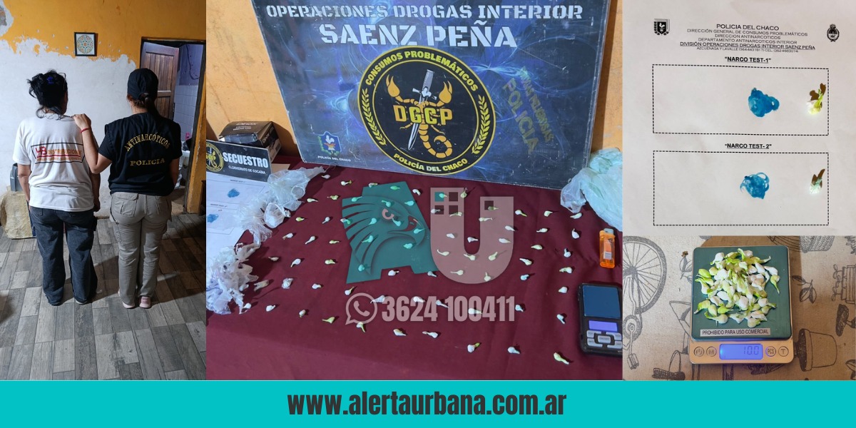 Allanamiento por drogas en Sáenz Peña: una mujer detenida y secuestro de cocaína