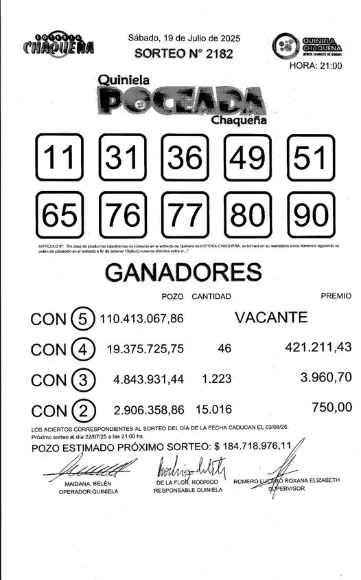 La Poceada no salió y el martes hay $ 184 millones