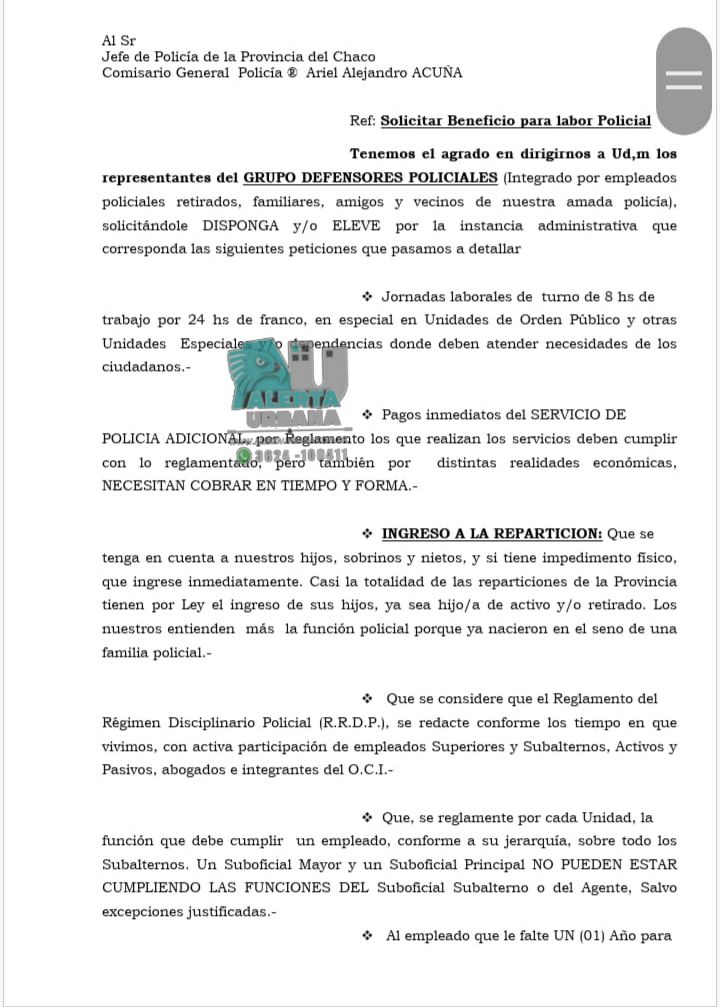 Polic a del Chaco El bono por pandemia vino para quedarse