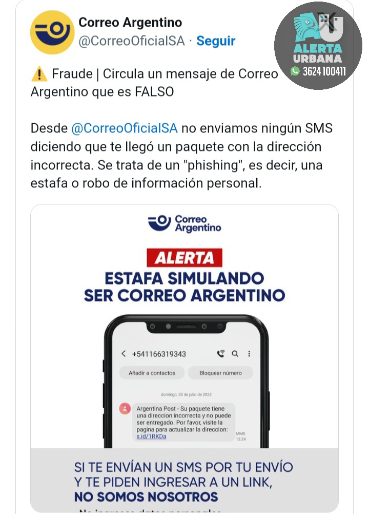 Correo Argentino alerta sobre una estafa que simula el envío de una encomienda