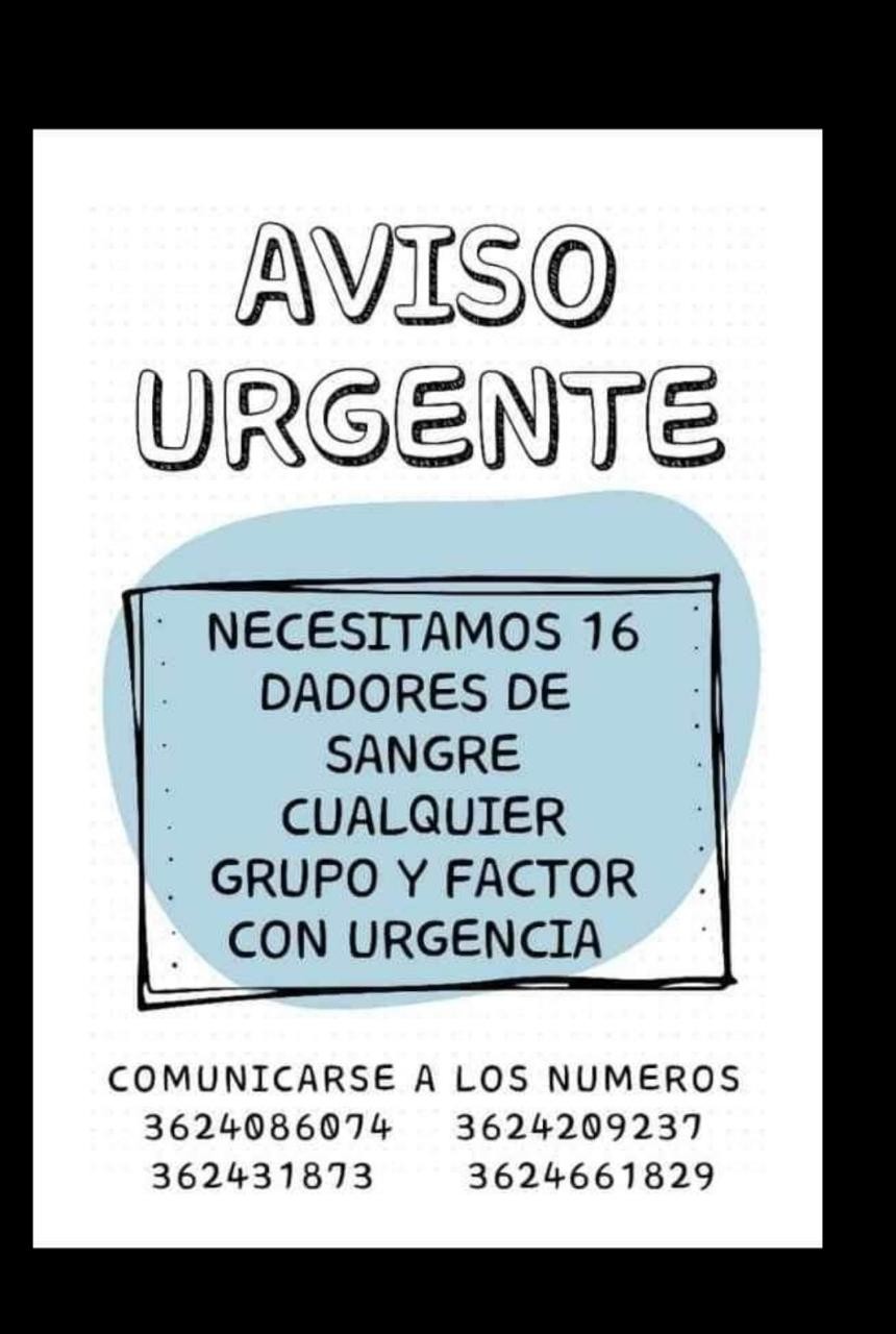 Urgente: se busca dadores de sangre para Liliana Beatriz Ramírez