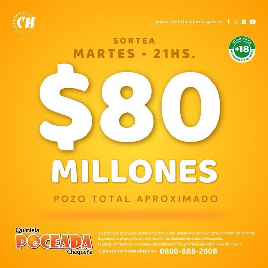 A cruzar los dedos: La Poceada pone en juego 80 millones de pesos este martes