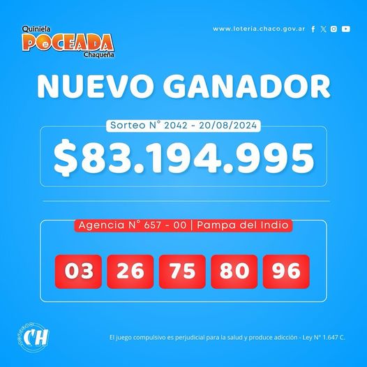 Los $ 83 millones de la Poceada encontraron un único dueño en Pampa del Indio