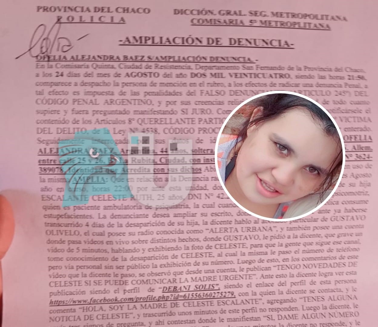 Celeste Escalante estuvo demorada por la Policía, que la liberó cuando estaba denunciada como desaparecida