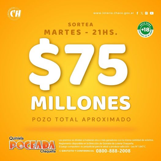 A probar suerte: La Poceada pone en juego 75 millones de pesos este martes