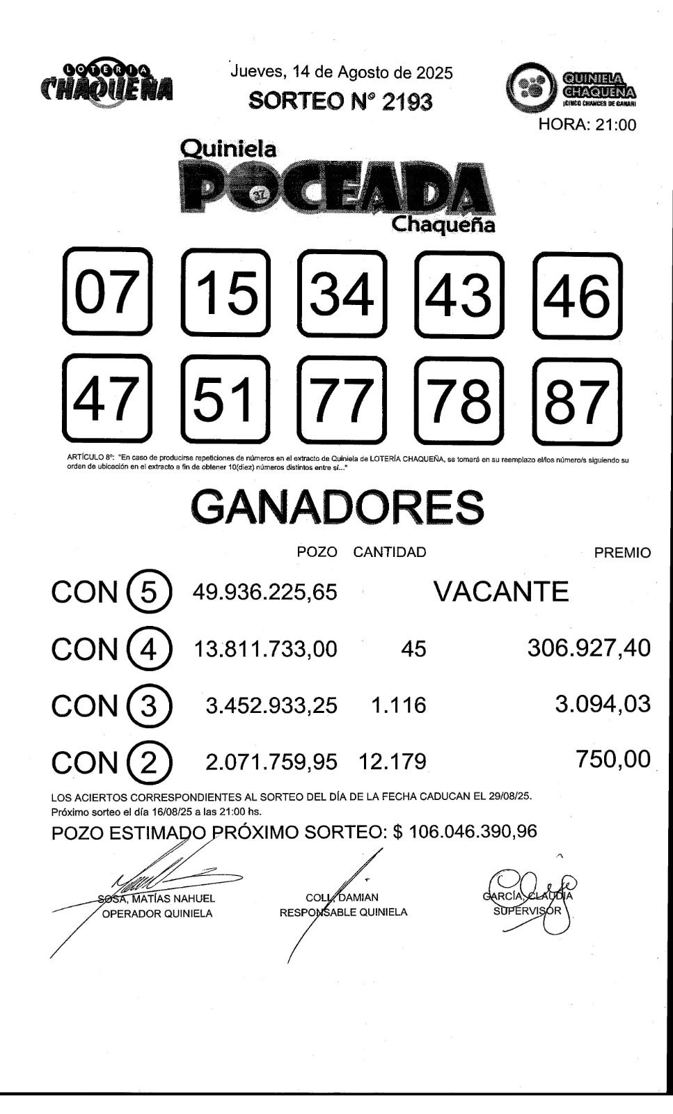 La Poceada sin dueño y el sábado hay $106 millones en juego